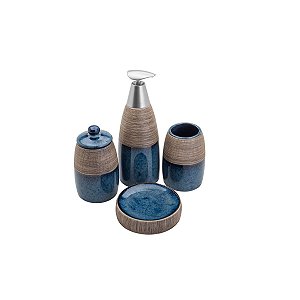 CJ 4PC P/BANHEIRO DE CERÂMICA CARRARA AZUL