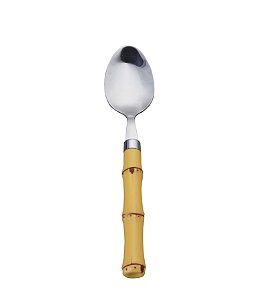 CJ 6 COLHERES MESA AÇO INOX CABO PLÁSTICO BAMBU NATURAL 20