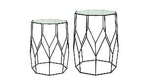 KIT MESA LATERAL PRETA EM METAL E VIDRO - 2 PCS