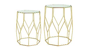 KIT MESA LATERAL DOURADO EM METAL E VIDRO - 2 PCS