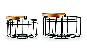 KIT CESTO PRETO E DOURADO EM METAL - 2 PCS