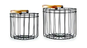 KIT CESTO PRETO E DOURADO EM METAL - 2 PCS