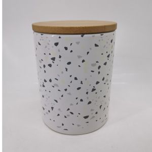 POTICHE DECORATIVO CERÂMICA C/TAMPA BAMBU 10X10x13cm