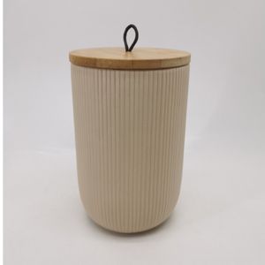 POTICHE DECORATIVO CERÂMICA C/TAMPA BAMBU 10x10X15cm
