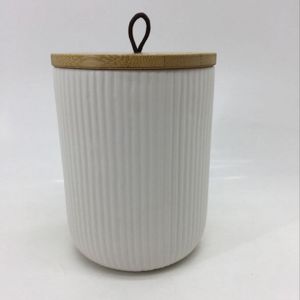 POTICHE DECORATIVO CERÂMICA TAMPA BAMBU C/PEGADOR 10x10X12cm