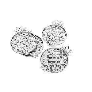 CJ 4 PORTA COPOS DE ZAMAC SILVER PLATED PINEAPPLE 12x9cm