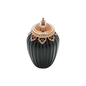 POTICHE DE VIDRO E ZAMAC BRISTOL PRETO E BRONZE 8x14,5cm