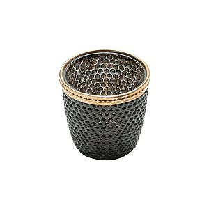 CACHEPOT DE VIDRO E ZAMAC BRISTOL PRETO E BRONZE 7,5x7,5cm