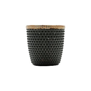 CACHEPOT DE VIDRO E ZAMAC BRISTOL PRETO E BRONZE 9x9cm