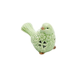 PÁSSARO DECORATIVO DE CERÂMICA VERDE CLARO 9,5x6,5x8,5cm