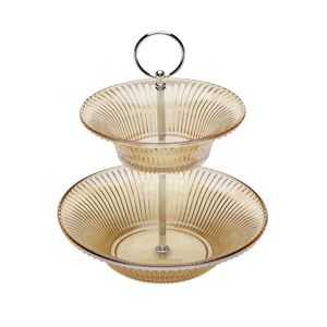 CENTRO  MESA 2 ANDARES  CRISTAL RENAISSANCE ÂMBAR 20x5/15x4