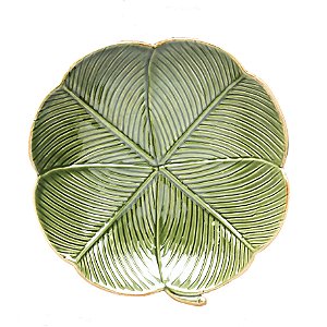 PRATO DECORATIVO DE CERÂMICA BANANA LEAF VERDE 20x20x3cm
