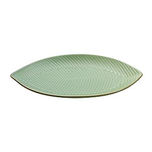PRATO DECORATIVO DE CERÂMICA BANANA LEAF VERDE 35x18x3,5cm