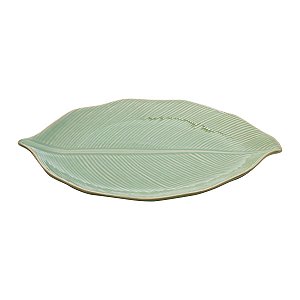 PRATO DECORATIVO DE CERÂMICA BANANA LEAF VERDE 38x24x3cm
