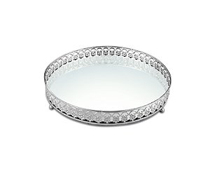 BANDEJA PRATA EM METAL COM ESPELHO