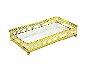 BANDEJA DOURADA EM METAL COM ESPELHO