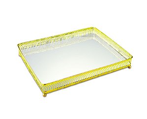 BANDEJA DOURADA EM METAL COM ESPELHO