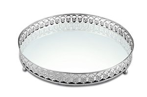 BANDEJA PRATA EM METAL COM ESPELHO