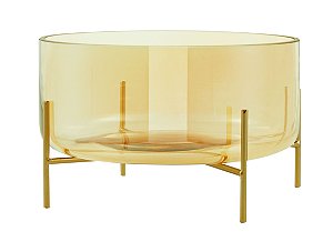 CENTRO DE MESA CHAMPAGNE EM VIDRO COM SUPORTE