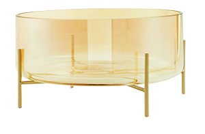 CENTRO DE MESA CHAMPAGNE EM VIDRO COM SUPORTE