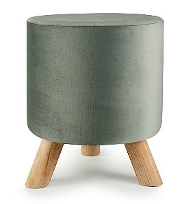 PUFE EM VELUDO E MADEIRA