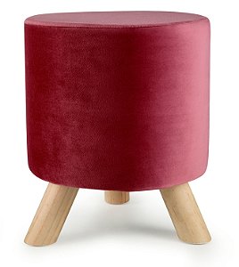 PUFE EM VELUDO E MADEIRA