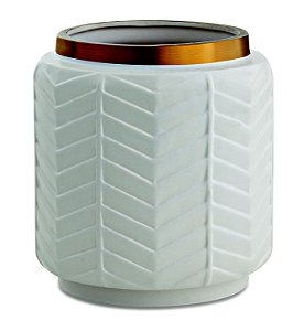 VASO BRANCO E DOURADO EM CERAMICA