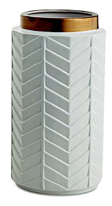 VASO BRANCO E DOURADO EM CERAMICA