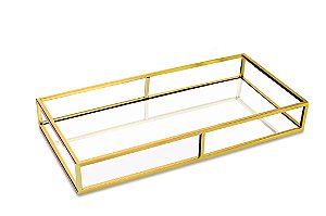 BANDEJA DOURADA EM METAL COM ESPELHO