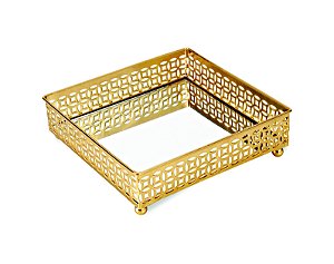 KIT BANDEJA DOURADA EM METAL COM ESPELHO - 2 PCS
