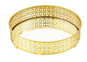 BANDEJA DOURADA EM METAL COM ESPELHO