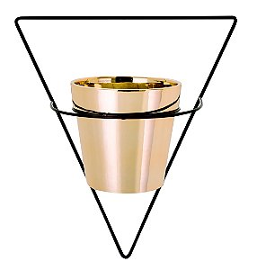 VASO DOURADO EM CERAMICA COM SUPORTE DE PAREDE