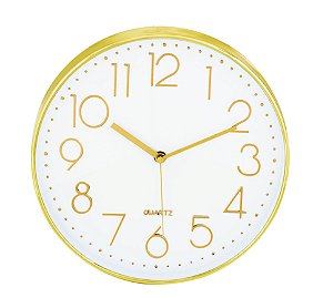 RELOGIO DE PAREDE BRANCO E DOURADO