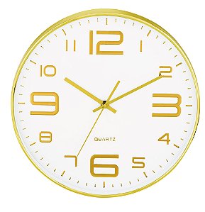 RELOGIO DE PAREDE BRANCO E DOURADO