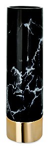 VASO MARMORE PRETO E DOURADO  EM CERAMICA