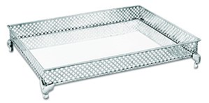 BANDEJA PRATA EM METAL COM ESPELHO