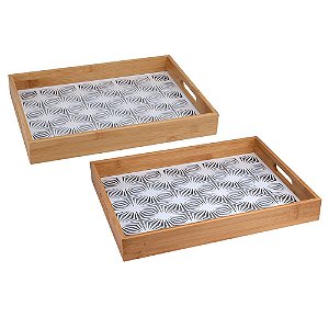 CONJ. DE BANDEJAS DE VIDRO E MADEIRA - 2PCS G: 40CM X 30CM X