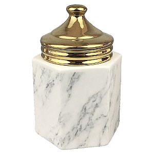 POTE DE CERAMICA COM TAMPA DOURADA 11CM X 11CM X 12CM