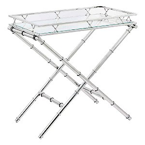 MESA RETRATIL EM VIDRO COM BASE DE METAL PRATA