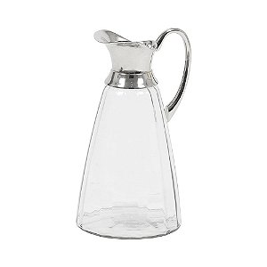 JARRA DE VIDRO TRANSPARENTE COM ALCA DE METAL PRATA