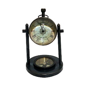 RELOGIO DE MESA COM BUSSOLA DE METAL PRETO