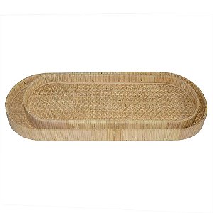 CONJ. DE BANDEJAS DE RATTAN E MADEIRA - 2PCS P:61CM X 20,5CM