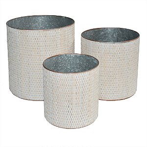 CONJ. DE CESTOS DE METAL BEGE E BRONZE - 3PCS P:19,5CM X 19,