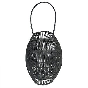 LANTERNA DE RATTAN, METAL E VIDRO PRETA 25CM X 25CM X 59CM