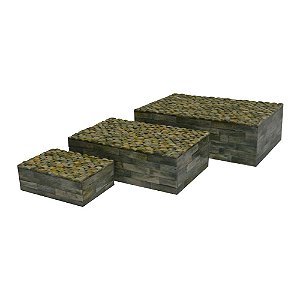CONJ DE CAIXAS DE MADEIRA E RESINA ESTILO OSSO NOS TONS DE B