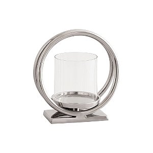 LANTERNA DE METAL PRATA E VIDRO TRANSPARENTE