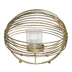 LANTERNA DE VIDRO E METAL DOURADO  22,5CM X 22CM X 20CM