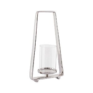 LANTERNA DE METAL PRATA E VIDRO TRANSPARENTE