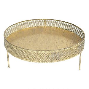 BANDEJA DE METAL DOURADO 35CM X 35CM X 13CM