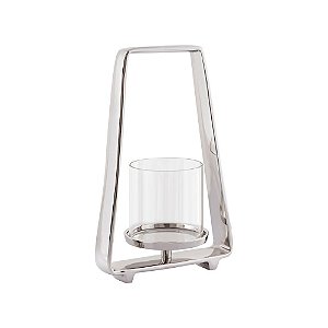 LANTERNA DE METAL PRATA E VIDRO TRANSPARENTE